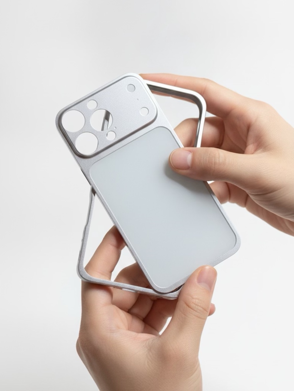 Minimal Slim Silver/White Lithium Metal Case.  For IPhone 16 Pro Max